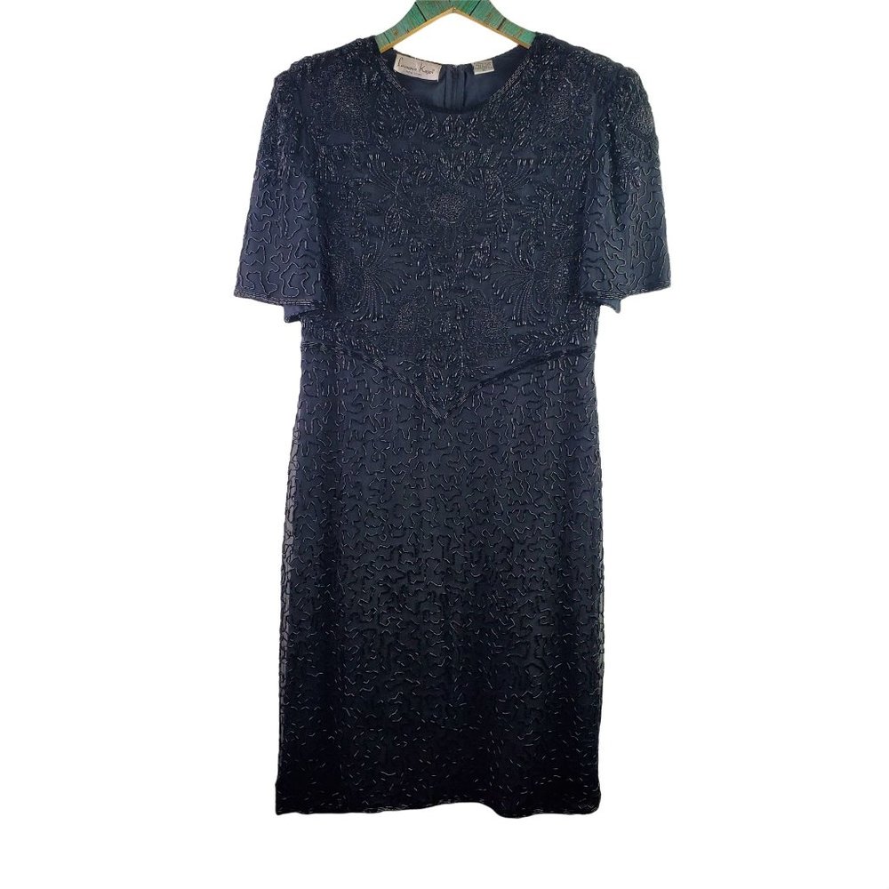 Vintage Laurence Kazar New York Full Bead Knee Length Cocktail Dress, Sz XL